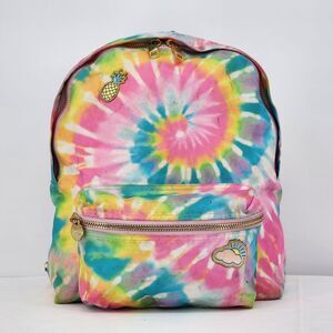 Stoney Clover Lane Tie Dye Nylon Backpack Pink Blue Yellow Pineapple Cloud Patch
